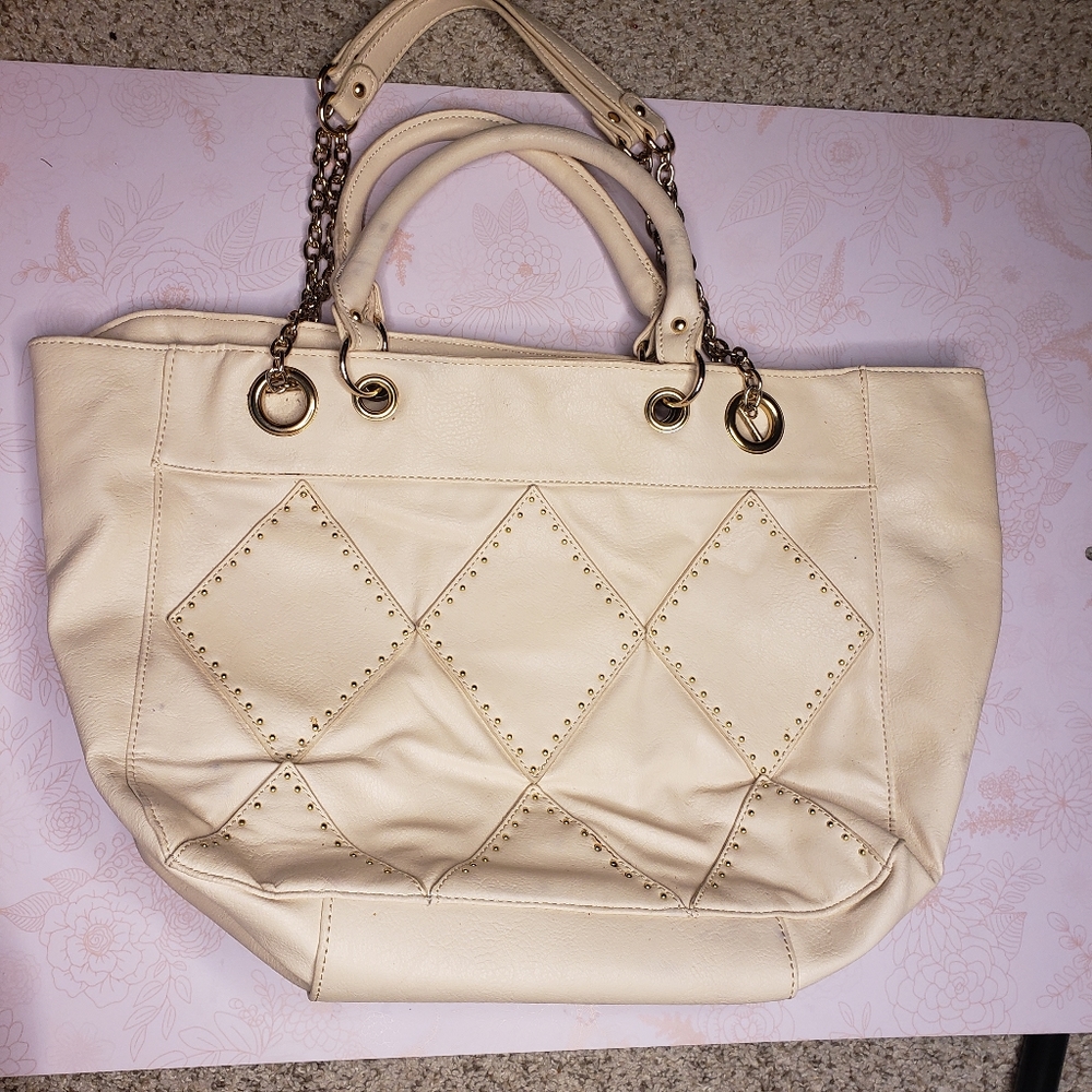 Charming charlie cream with gold stud diamond bag